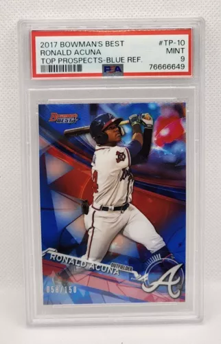 Ronald Acuna Jr 2017 Bowman's Best Blue Refractor Top Prospects 150 ROOKIE PSA 9