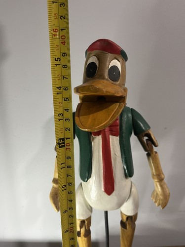 Vintage seltene Disney Donald Duck Holzfigur Marionette auf Ständer - Bild 8 von 9