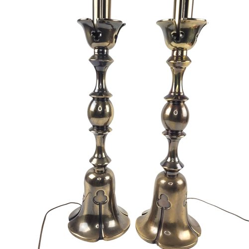Pair Vintage Rembrandt Hollywood Regency Brass Torchiere 3 Way Table Lamps - Picture 5 of 16