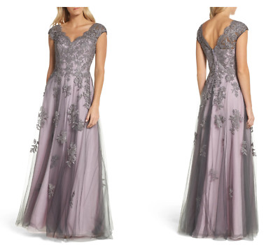 La Femme Pink Gray Embellished Tulle & Lace A-Line Gown Dress Size 6 $599