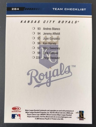 ZACK GREINKE, 2005 LEAF TEAM CHECKLIST #284, ROYALS - Picture 2 of 2