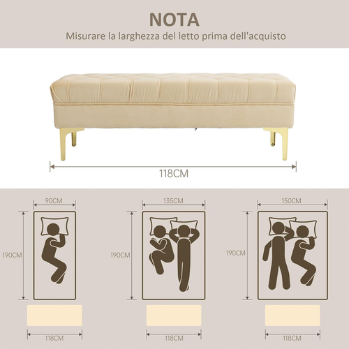 Panca Camera Da Letto Con Rivestimento Trapuntato, Panca Imbottita in Velluto Co - Foto 7 di 12