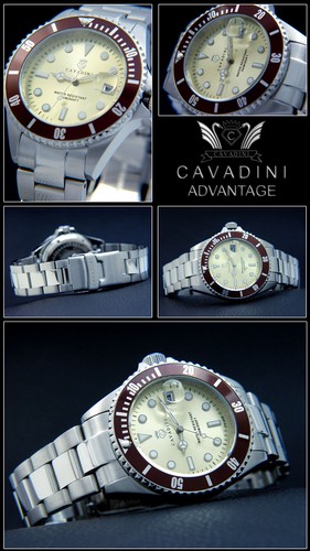 Advantage Cavadini Taucher Quarz Herrenuhr 30 Bar massiv Edelstahl Lupe CV-459 - Picture 2 of 2