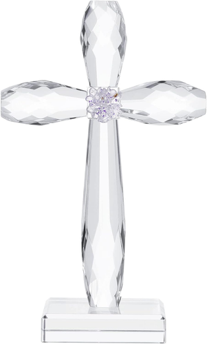 Crystal Standing Cross Decor, Handmade Glass Holy Cross Collectible Figurines fo