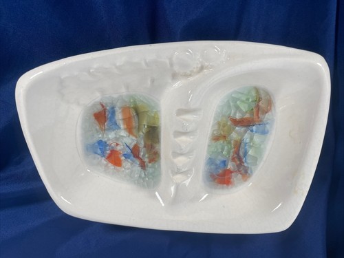 Sunkiss Van Nuys California MCM Pottery Ashtray Fused Crackle Glass 1959 - Picture 1 of 15