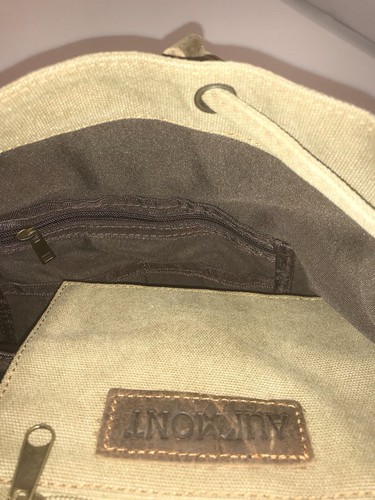 AUKMONT Canvas Lederbesatz Rucksack Khaki Baumwolle Rucksack Handgepäck - Bild 14 von 14