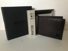 NEW! KENNETH COLE REACTION BROWN DATA PROTECTION RFID BILLFOLD PASSCASE WALLET