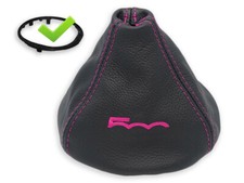 SCHALTMANSCHETTE FUR FIAT 500 SCHALTSACK NATURLEDER STICKEREI 500 PINK + RAHMEN
