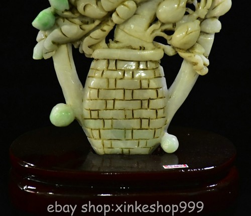 Statue panier fleur collection oiseau oiseau fleur sculpture jade naturel chinois 11,2"