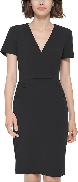 Новое женское элегантное черное рабочее платье-футляр Calvin Klein размера 2 с короткими рукавами