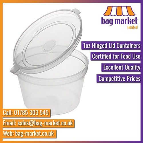 1oz Hinged Lid Sauce Pots Clear Plastic Container for Takeaway Paint Wax Chutney - Picture 2 of 14