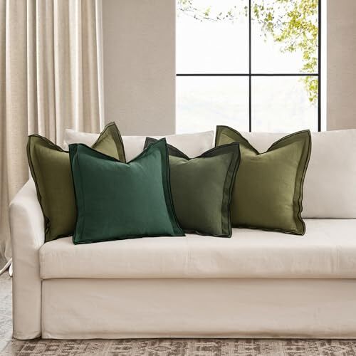 Linen Throw Pillow Covers, 2 Piece 18x18 Inch 18" x 18" (Pack of 2) Dark Green - Bild 5 von 6