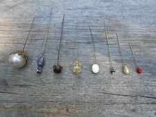 8 Antique Art Nouveau Hat Pins Hair Pins Stone Crystal Faux Pearl Lot Collection