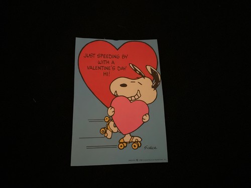 Vintage Roller Skating Snoopy Valentine Card c. 1958 unsigned Ambassador