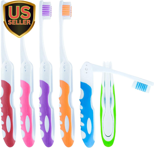 Travel Folding Toothbrush, Camping Toothbrush Bulk, Medium Bristle (6 Pack Me...