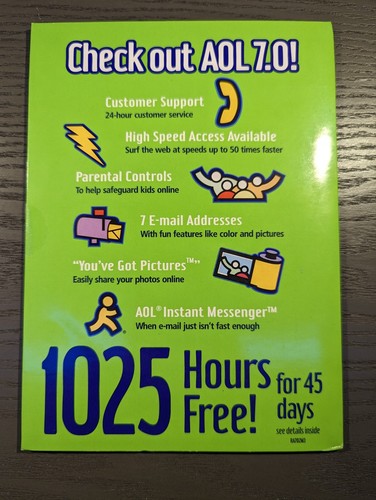 AOL CD Version 7.0 - 1025 Hours Free for 45 Days - New Sealed - Vintage - Picture 2 of 2
