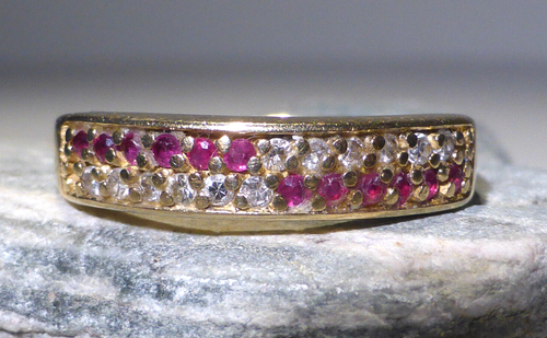 9ct Gold Diamond Ruby Band Ring UK Hallmark Size N Boxed
