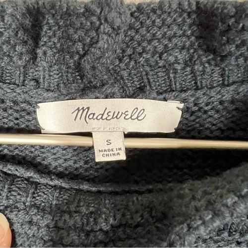 Suéter Pullover Madewell Cuello Volantes en Algodón-Hilo Merino Negro Talla Pequeña - Imagen 7 de 9