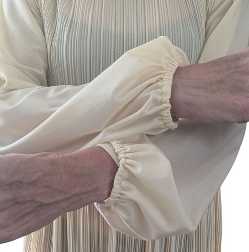 Vintage Hal Ferman PCF Petites Pleated Midi Dress Cream Long Sleeve 70s 80s - Picture 9 of 9