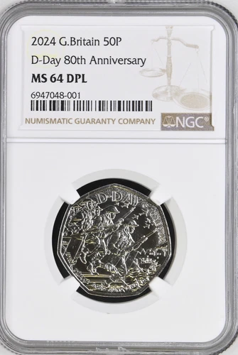 2024 50p 80th D-Day Anniversary Fifty Pence Coin MS64 NGC Great Britain