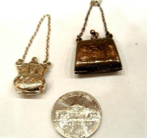 Paar Vintage geätztes Sterlingsilber Öffnung Handtasche Halskette Anhänger 0,8" x 2" lang - Bild 5 von 8