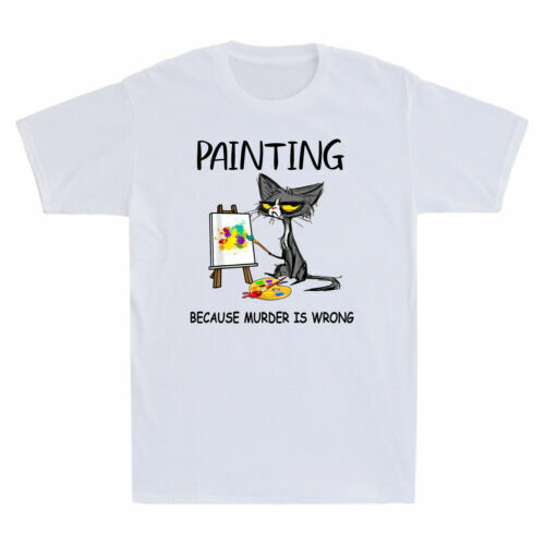 Painting Because Murder Is Wrong Funny Gift Ideas Cat Lovers Retro Men's T-Shirt - Picture 1 of 8