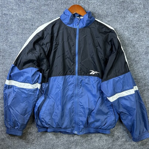 Vintage Reebok Windbreaker Jacke Herren Medium Full Zip Blau Schwarz