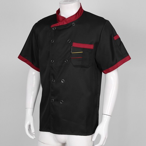 Unisex Short Sleeve Chef Coat Jacket Restaurant Kitchen Chef Uniform Work Shirt - Picture 57 of 95