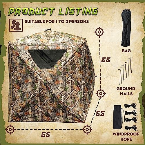 Lenotos Hunting Blind, 2 Person Pop Up Blinds 360 Degree See Through, Portable D - Picture 2 of 6