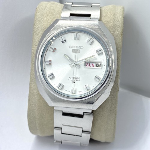 Seiko 5 Automatic 6119-8580 Vintage Watch White Dial Date Seiko 21J Men’s 38mm