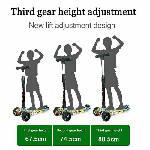 Kids Scooter Child Kick Flashing LED Light Up 3 Wheel Push Adjustable Folding - Picture 4 of 12