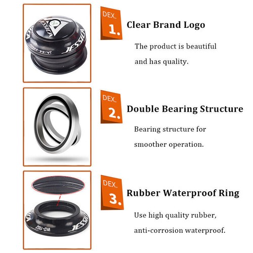 34/44/55/56mm Sealed Bearing Headset MTB for 1-1/8" Straight Tapered Tube Frame - Picture 5 of 29
