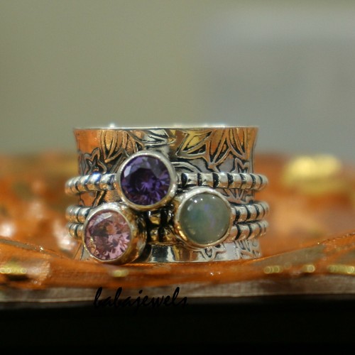 Opal Ring 925 Sterling Silver Ring Spinner Ring Anxiety Ring Handmade Ring B0004 - Picture 6 of 8