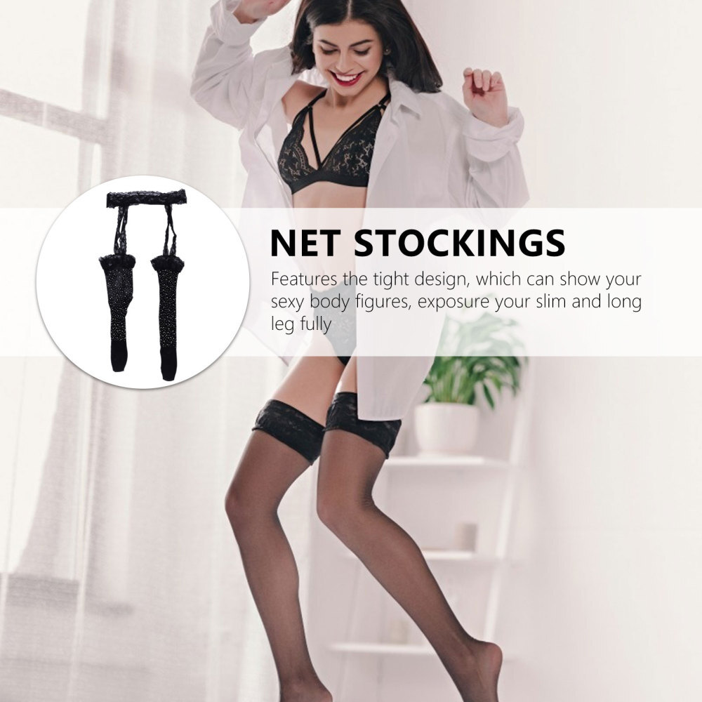 Glitter Fishnet Stockings Fishnets Women Black Suspenders Powder