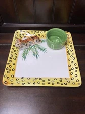 The Mane Lion Italian Pottery Safari Cheetah Chip & Dip Square Serving Tray