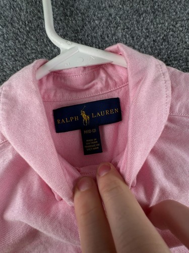Ralph Lauren Boys Oxford Button Up Shirt OCBD Pink Long Sleeve Pony Medium 10-12 - Picture 8 of 13