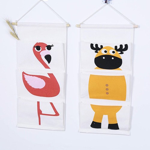 Tendance Cotton and Linen Wall Hanging Storage Bag Cartoon Animal Over the Door Pockets