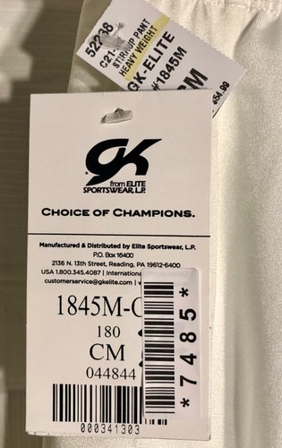 GK #1845M BOYS MEDIUM HEAVYWT WHITE N/S COMPETITION GYMNASTIC LONG PANTS CM NWT - Picture 6 of 8