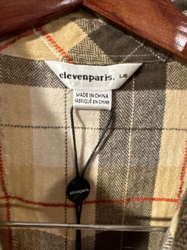 NWT Eleven Paris Distressed Flannel Men's L Shirt Sage Plaid MSRP $120 - Picture 3 of 8