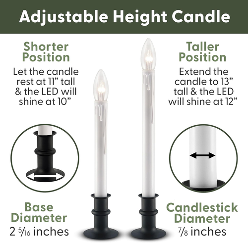 Ultra-Bright LED Window Candles with Timer, Battery Operated, Metal Base, White - Picture 4 of 8