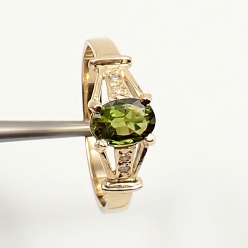1.09 ct Oval Green Natural Parti Sapphire & Diamond Ring Genuine 9k Yellow Gold - Picture 5 of 20
