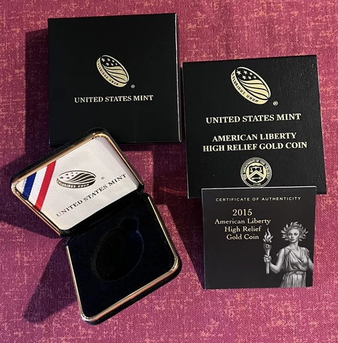 2015 GOLD HIGH RELIEF $100 AMERICAN LIBERTY - OGP BOX & COA - - NO COIN  - -