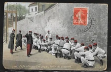 FRANCE MILITARY POST CARD 27/9/1909 TO LONDON; "TUG OF WAR" UNIFORMED PERSONELL