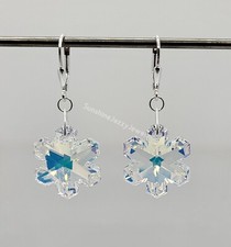 Handmade Sterling Silver Swarovski Crystal AB Snowflake Earrings; Leverback