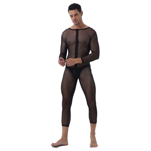 Men Shiny Full Body Bodysuit Zipper Pouch Tight Gay Jumpsuit With Hood Costume - Picture 15 of 39