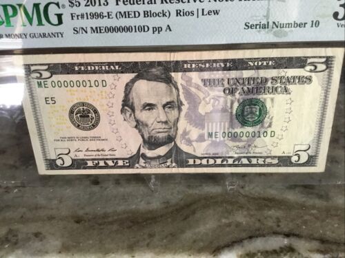 $5 2013Federal Reserve Note Richmond PMG 30 Low Serial No. 00000010 - Picture 5 of 10