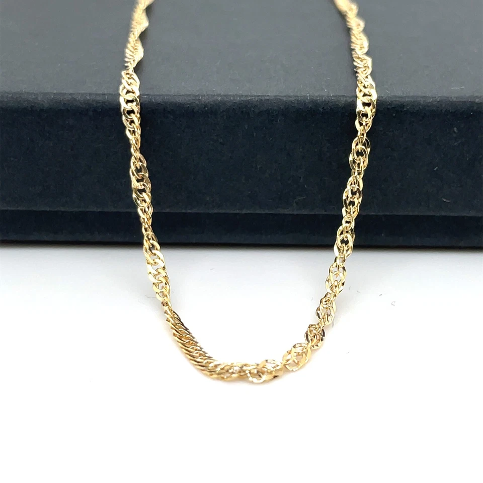 Nuevo collar de cadena Singapur de oro amarillo de 9 quilates de 2 mm para mujer de 16" 18" 20" sello 375 Foto 3 de 4