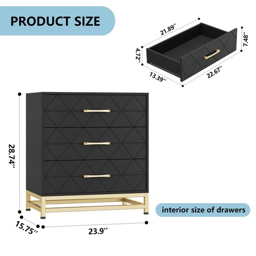 3 Drawers Dresser for Bedroom Modern Chest of Drawers Storage Cabinet Organizer - Picture 7 of 9