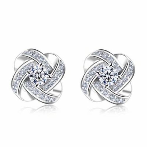 Crystal Swirl Stone Earrings Stud 925 Sterling Silver Women Jewellery Gift UK - Picture 3 of 4
