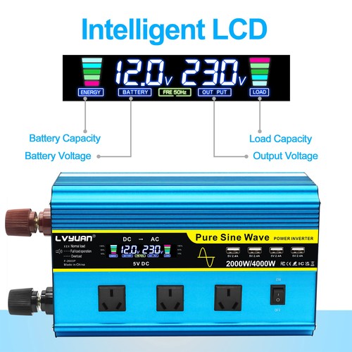 2000W/3000W/4000W Pure Sine Wave Inverter 12V/24V to 240V – 3 AC Outlets + 4 USB - Picture 13 of 65
